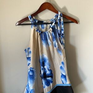 New York & Company Blue and Cream Floral Blouse